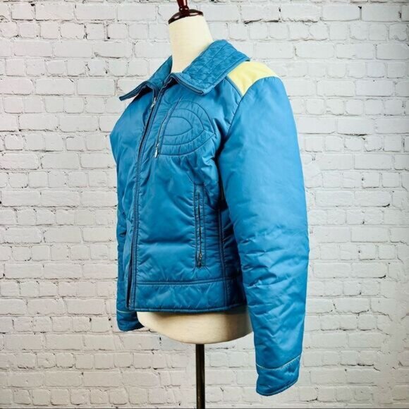 Vintage 70s Robbe Skiwear Apres Ski Outerwear Down Puffer Jacket Blue M - Picture 6 of 16